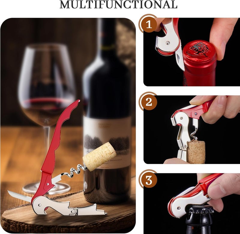 HYZ 2-Pack Wine Opener Waiter Corkscrew, Professional Wine Key for Servers, Bartender with Foil Cutter, Manual Wine Bottle Opener Double Hinged (Red) - Image 5